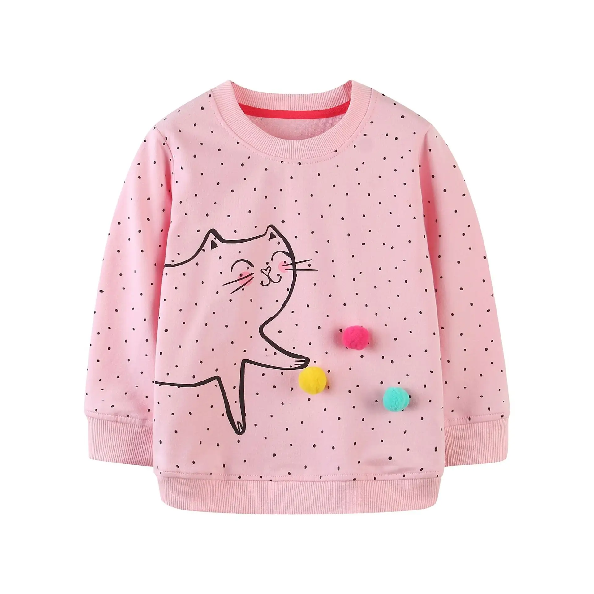 Pink Cat Print Long Sleeve Sweatshirt for Girls