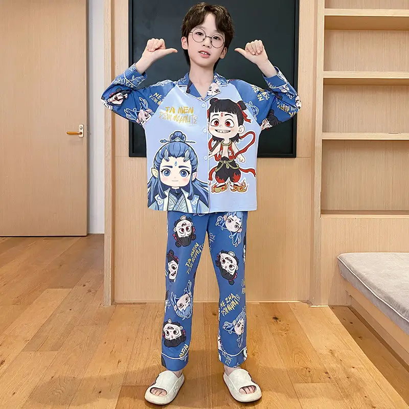 Children's Cartoon Pajamas Blue Pure Cotton Spring Autumn Boys - Image 23