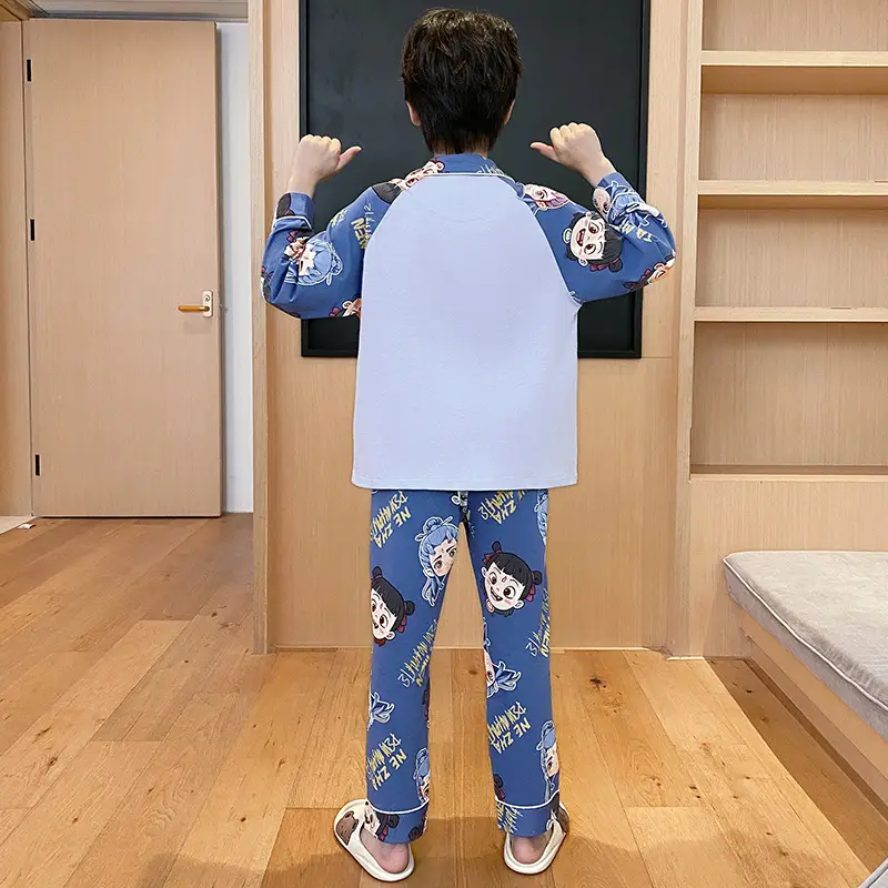 Children's Cartoon Pajamas Blue Pure Cotton Spring Autumn Boys - Image 24