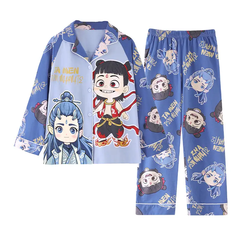 Children's Cartoon Pajamas Blue Pure Cotton Spring Autumn Boys - Image 25