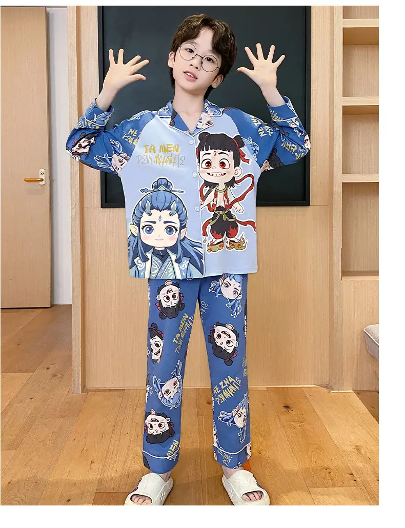 Children's Cartoon Pajamas Blue Pure Cotton Spring Autumn Boys — feature 10