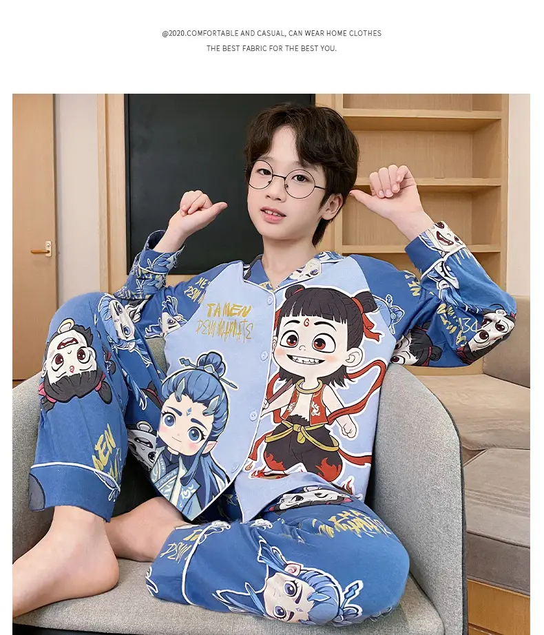 Children's Cartoon Pajamas Blue Pure Cotton Spring Autumn Boys — feature 11