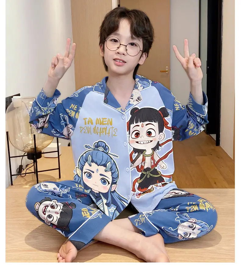 Children's Cartoon Pajamas Blue Pure Cotton Spring Autumn Boys — feature 12