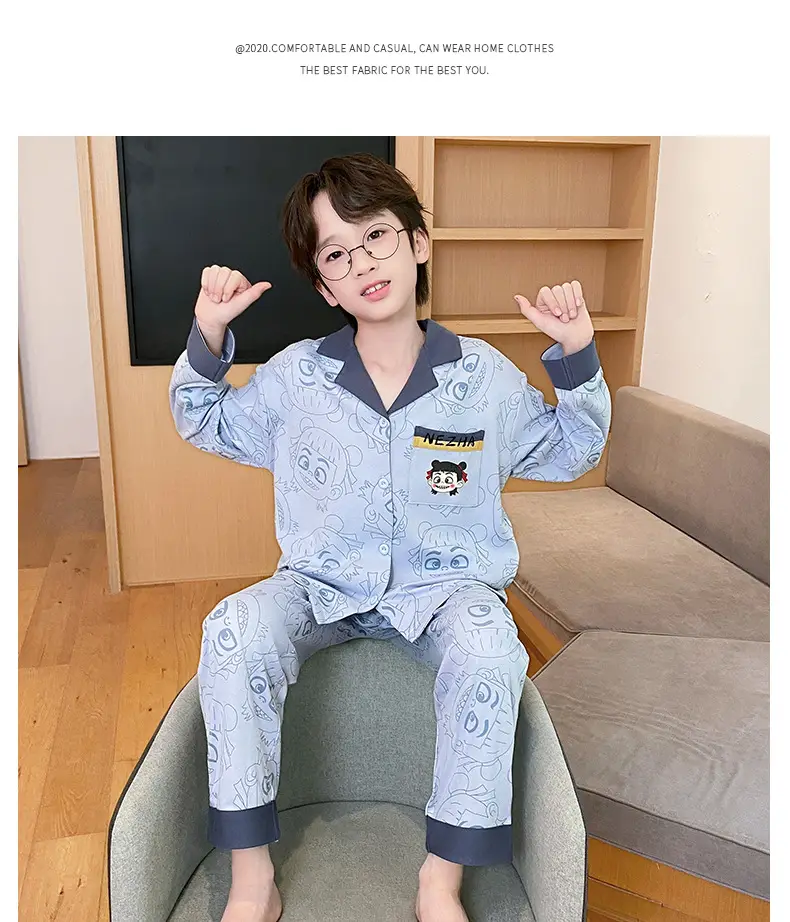 Children's Cartoon Pajamas Blue Pure Cotton Spring Autumn Boys — feature 14