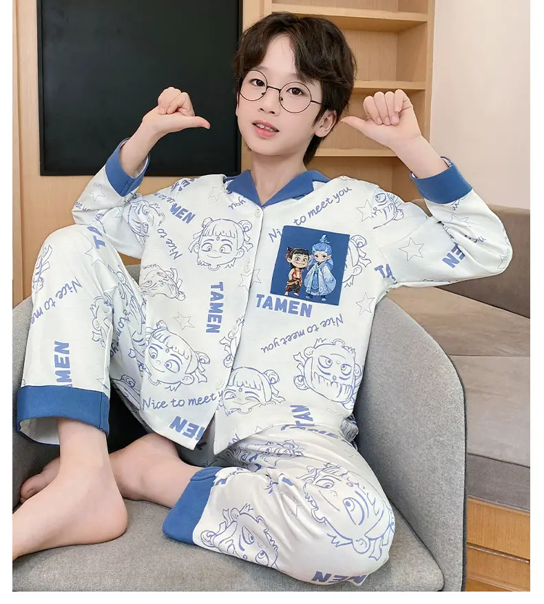 Children's Cartoon Pajamas Blue Pure Cotton Spring Autumn Boys — feature 18