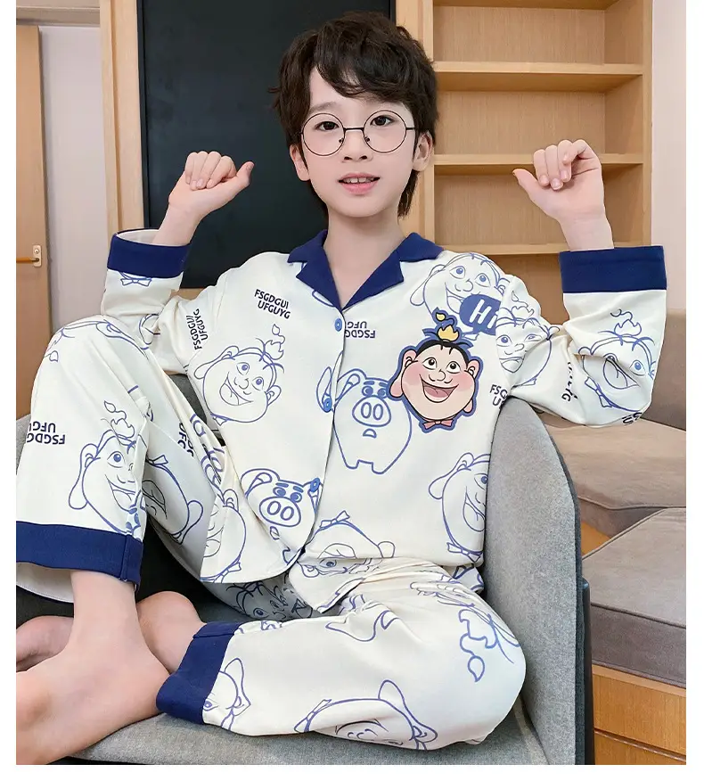 Children's Cartoon Pajamas Blue Pure Cotton Spring Autumn Boys — feature 20