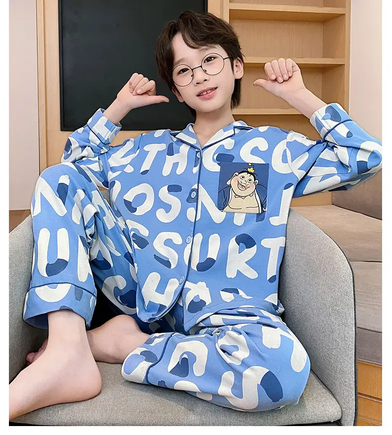 Children's Cartoon Pajamas Blue Pure Cotton Spring Autumn Boys — feature 22