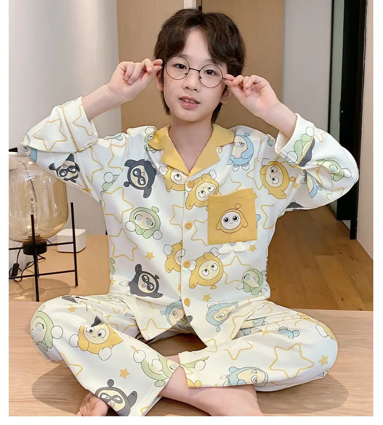 Children's Cartoon Pajamas Blue Pure Cotton Spring Autumn Boys — feature 24
