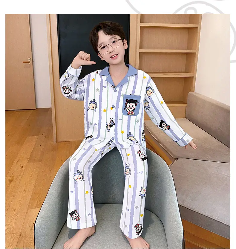 Children's Cartoon Pajamas Blue Pure Cotton Spring Autumn Boys — feature 26