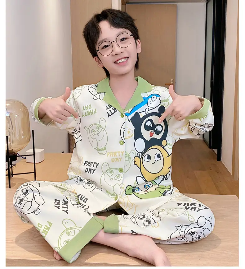 Children's Cartoon Pajamas Blue Pure Cotton Spring Autumn Boys — feature 28
