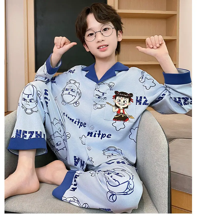 Children's Cartoon Pajamas Blue Pure Cotton Spring Autumn Boys — feature 32