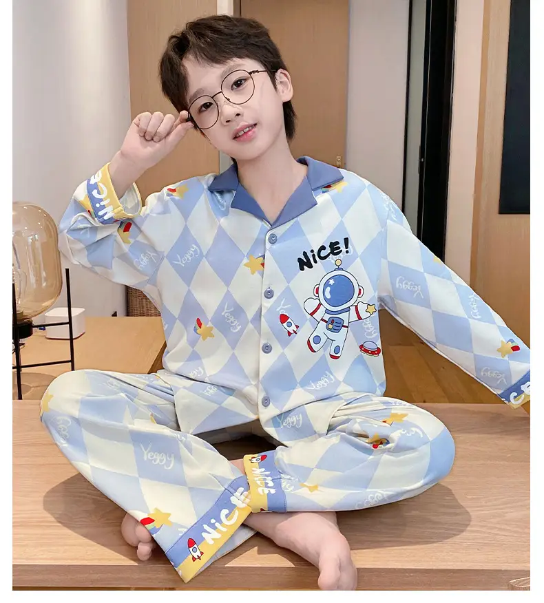 Children's Cartoon Pajamas Blue Pure Cotton Spring Autumn Boys — feature 34