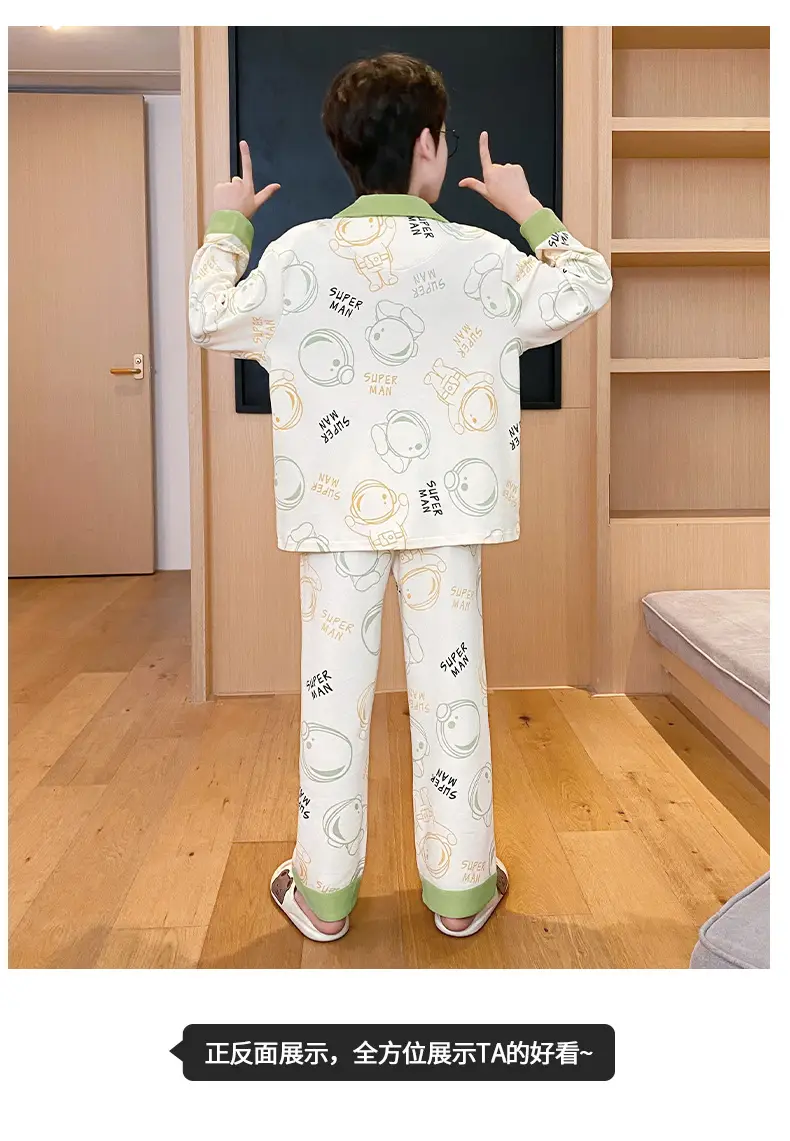 Children's Cartoon Pajamas Blue Pure Cotton Spring Autumn Boys — feature 39