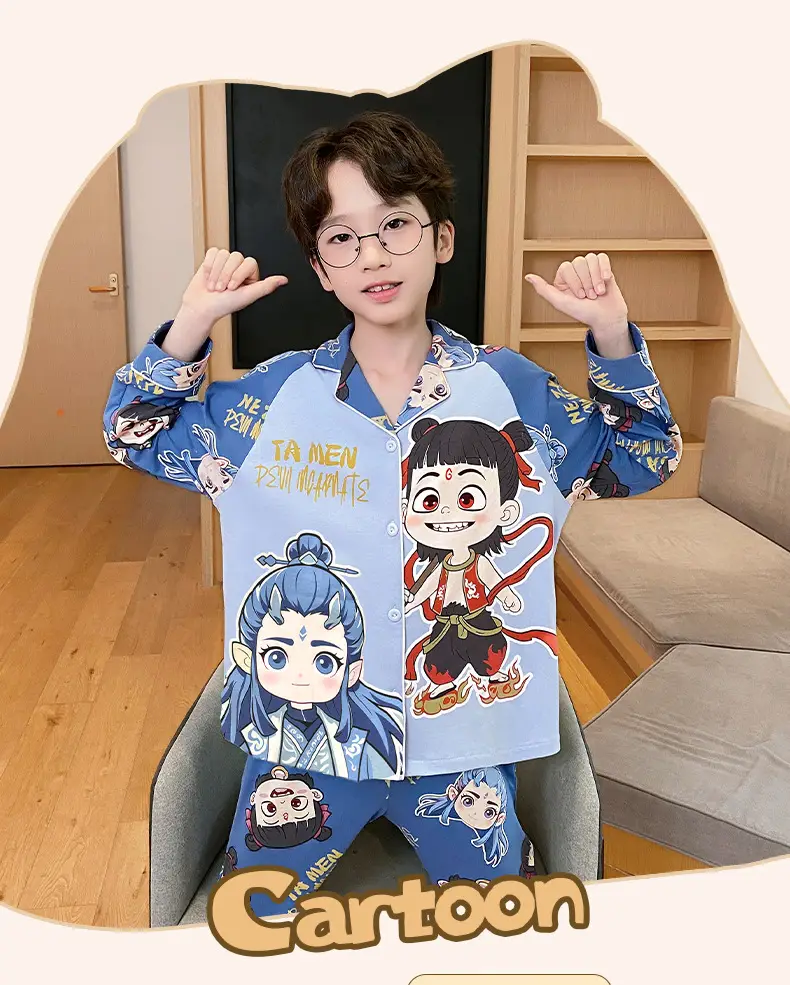 Children's Cartoon Pajamas Blue Pure Cotton Spring Autumn Boys — feature 4