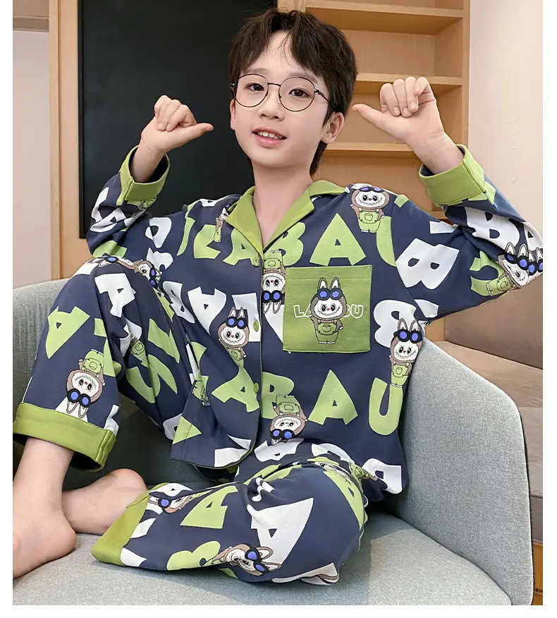 Children's Cartoon Pajamas Blue Pure Cotton Spring Autumn Boys — feature 40