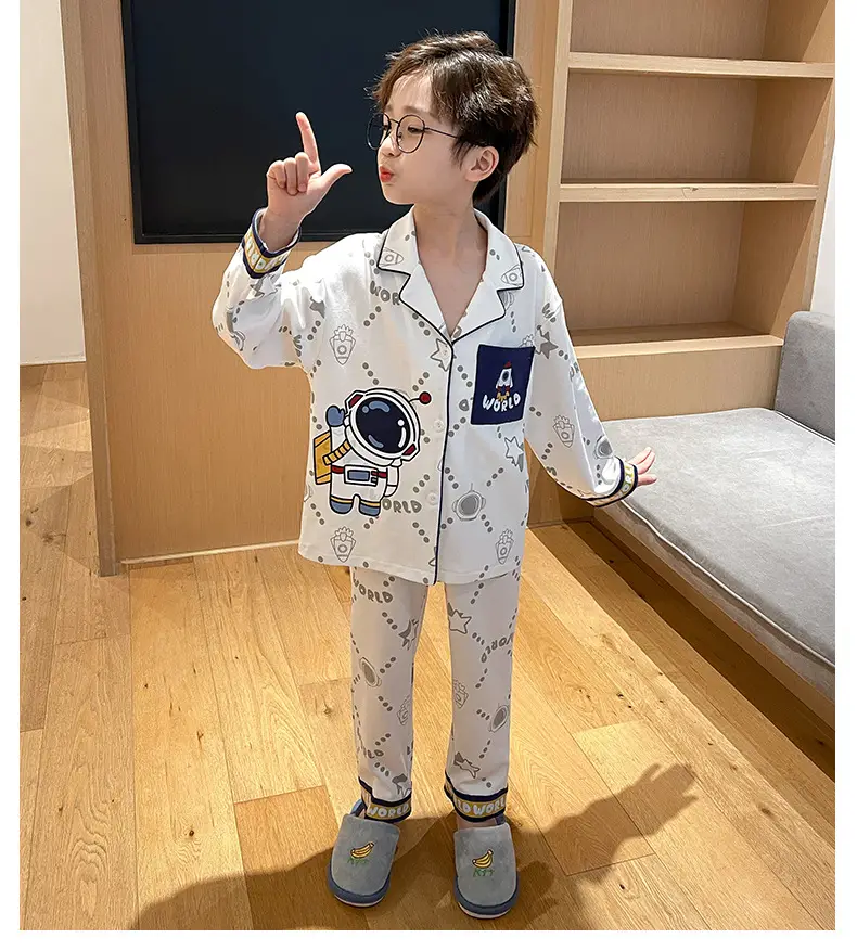 Children's Cartoon Pajamas Blue Pure Cotton Spring Autumn Boys — feature 44