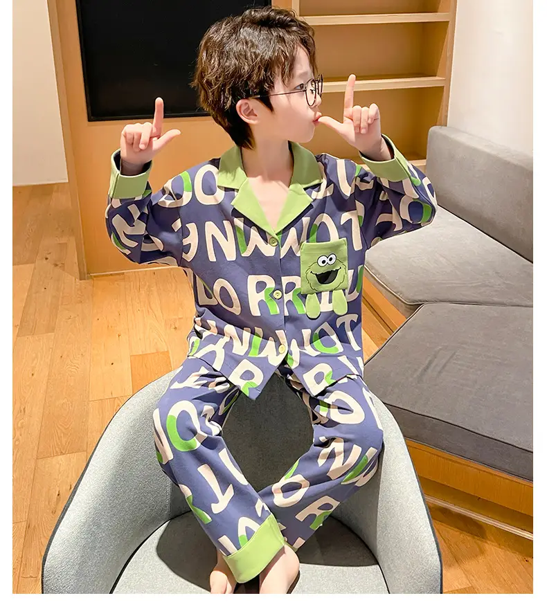 Children's Cartoon Pajamas Blue Pure Cotton Spring Autumn Boys — feature 46