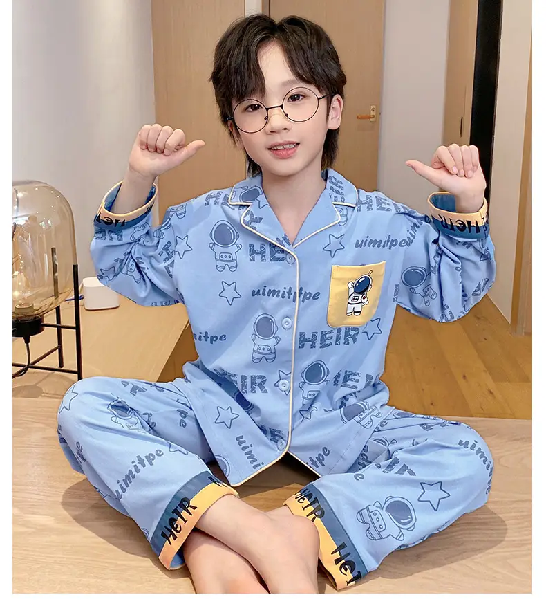 Children's Cartoon Pajamas Blue Pure Cotton Spring Autumn Boys — feature 48