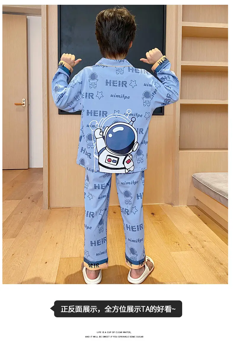 Children's Cartoon Pajamas Blue Pure Cotton Spring Autumn Boys — feature 49
