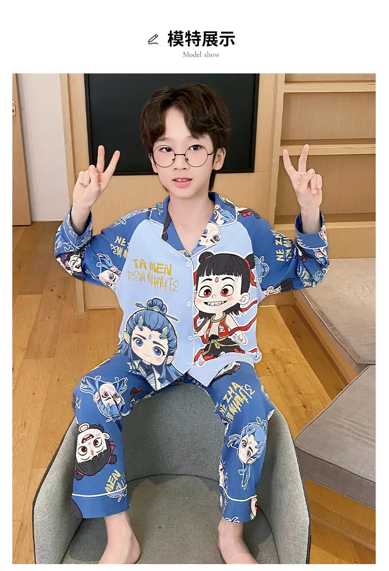 Children's Cartoon Pajamas Blue Pure Cotton Spring Autumn Boys — feature 9