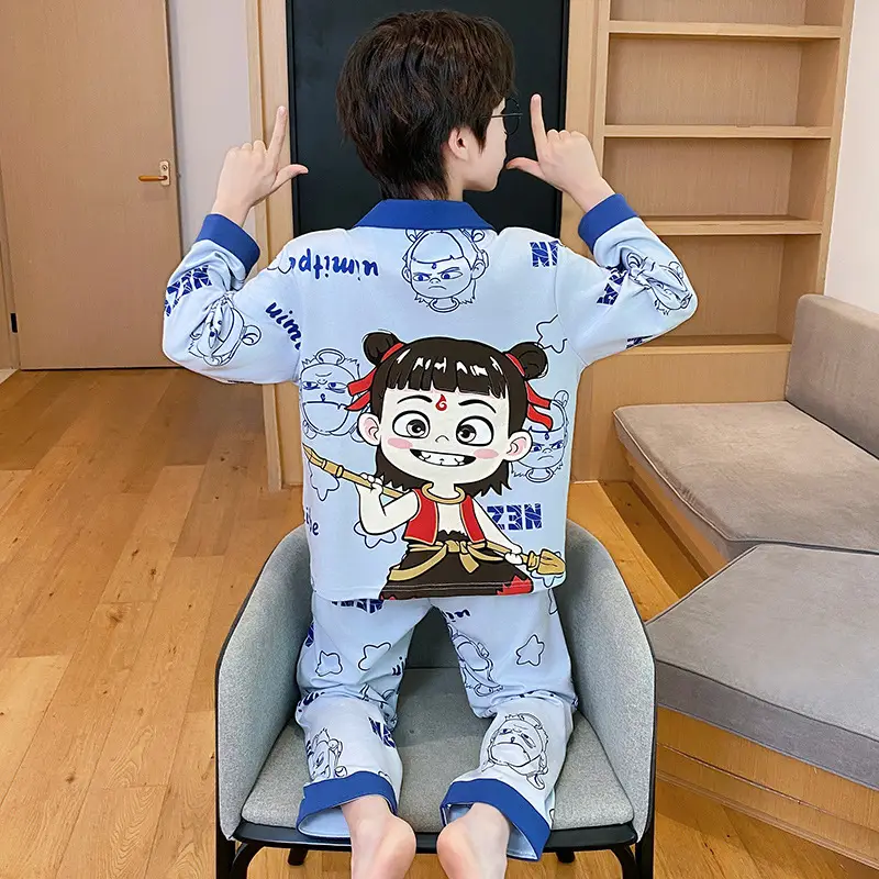 Children's Cartoon Pajamas Blue Pure Cotton Spring Autumn Boys - Image 10