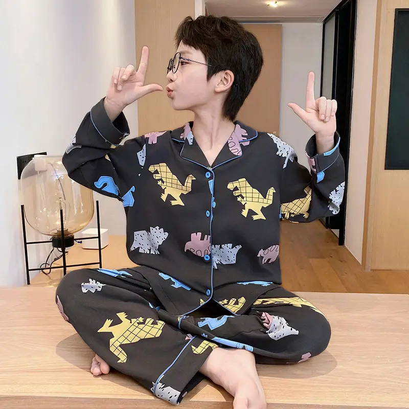 Children's Cartoon Pajamas Blue Pure Cotton Spring Autumn Boys - Image 14