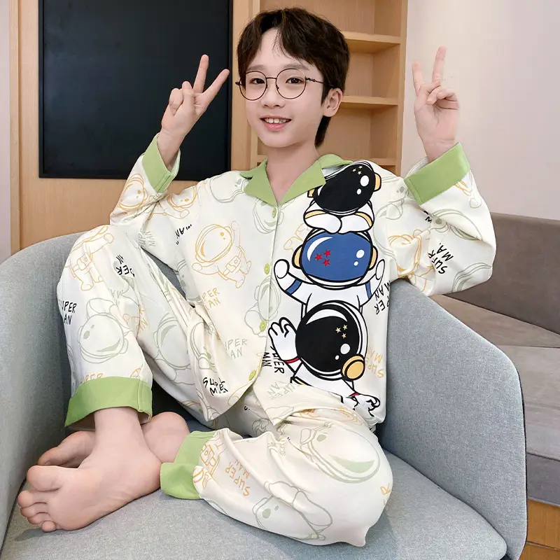 Children's Cartoon Pajamas Blue Pure Cotton Spring Autumn Boys - Image 15