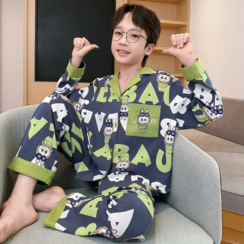 Children's Cartoon Pajamas Blue Pure Cotton Spring Autumn Boys - Image 16