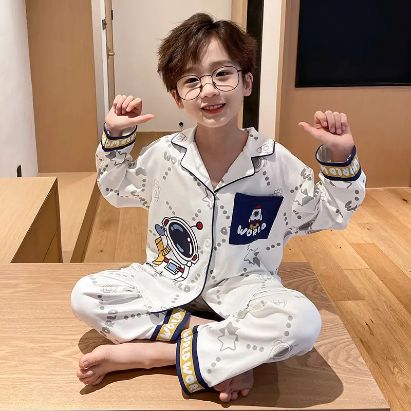 Children's Cartoon Pajamas Blue Pure Cotton Spring Autumn Boys - Image 17