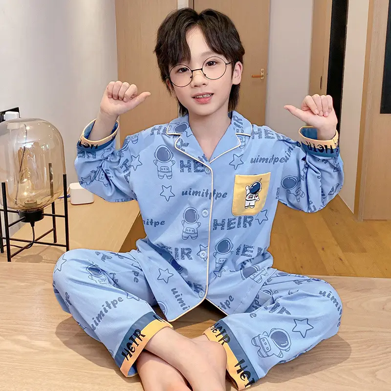 Children's Cartoon Pajamas Blue Pure Cotton Spring Autumn Boys - Image 18