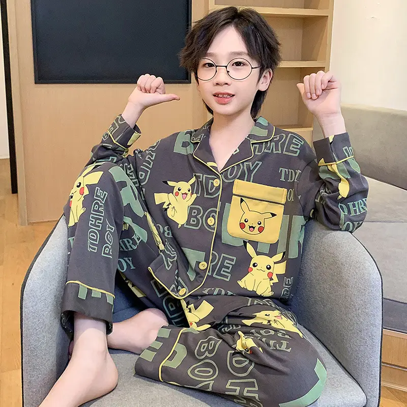 Children's Cartoon Pajamas Blue Pure Cotton Spring Autumn Boys - Image 20