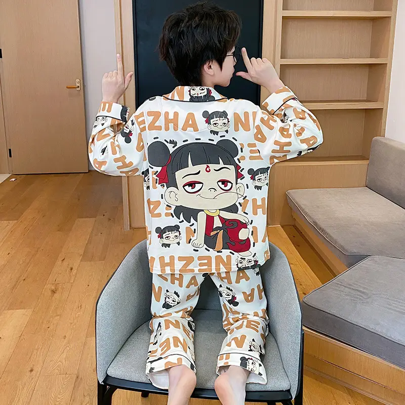 Children's Cartoon Pajamas Blue Pure Cotton Spring Autumn Boys - Image 4