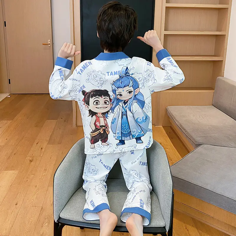 Children's Cartoon Pajamas Blue Pure Cotton Spring Autumn Boys - Image 5