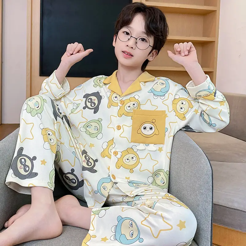 Children's Cartoon Pajamas Blue Pure Cotton Spring Autumn Boys - Image 8