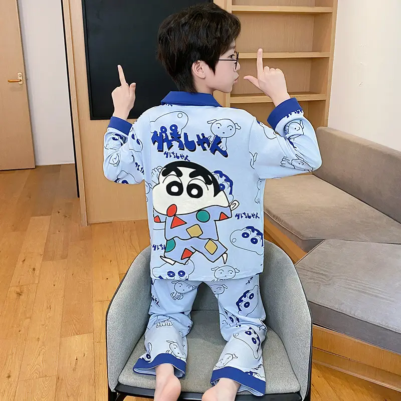 Children's Cartoon Pajamas Blue Pure Cotton Spring Autumn Boys - Image 9