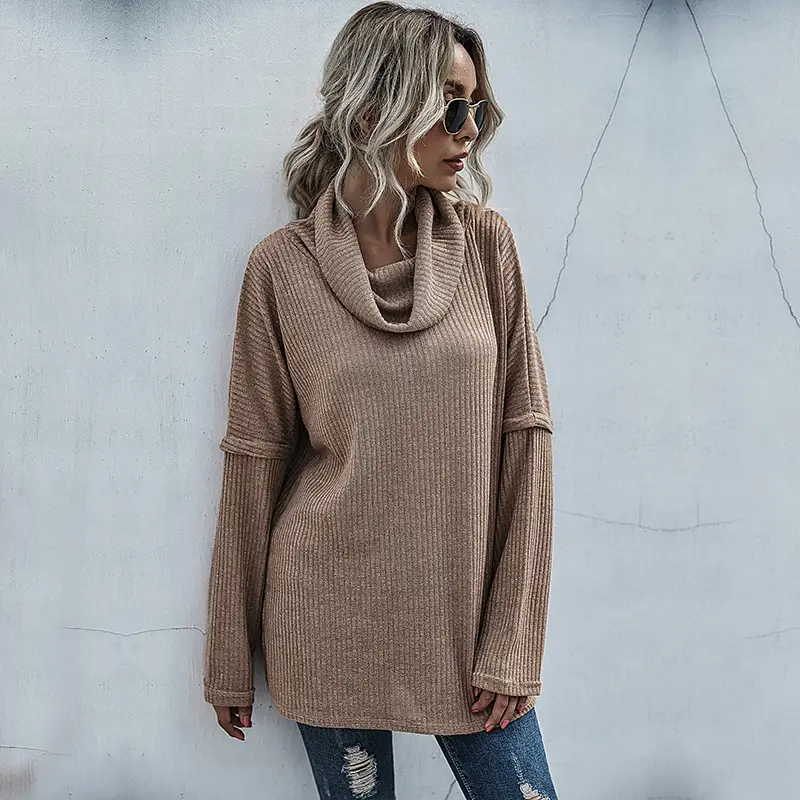 Plus Size Knitted Sweater with Layered Collar for Women - Image 4