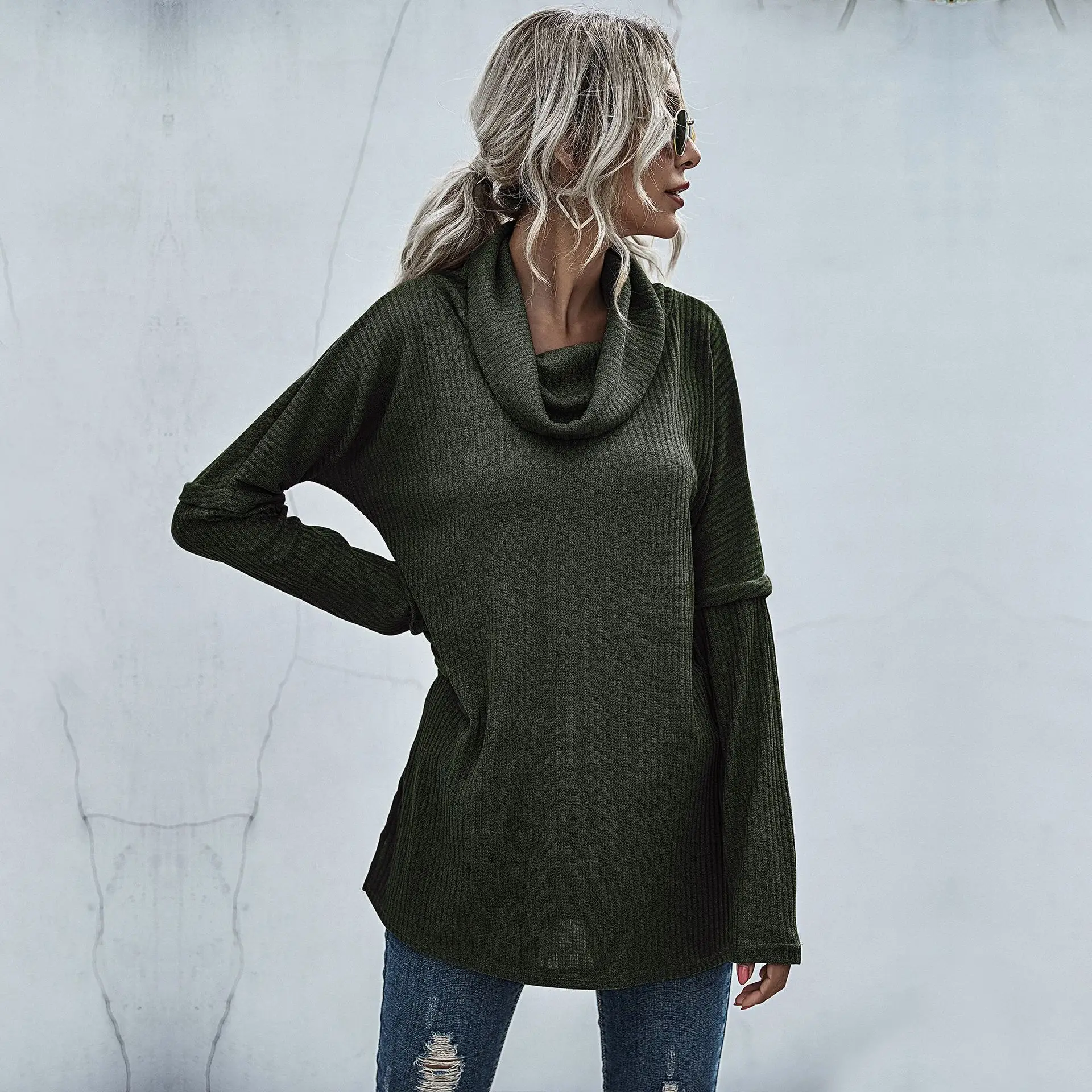 Plus Size Knitted Sweater with Layered Collar for Women - Image 6