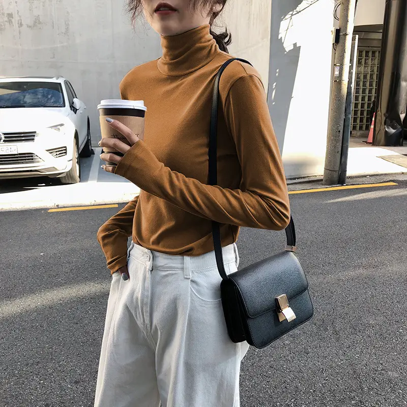 Women Knitted Turtleneck Shirt White Long Sleeve Winter Spring - Image 10