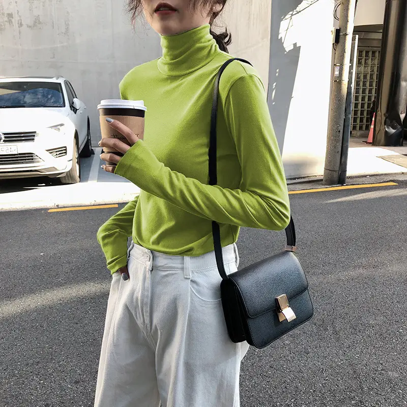 Women Knitted Turtleneck Shirt White Long Sleeve Winter Spring - Image 11