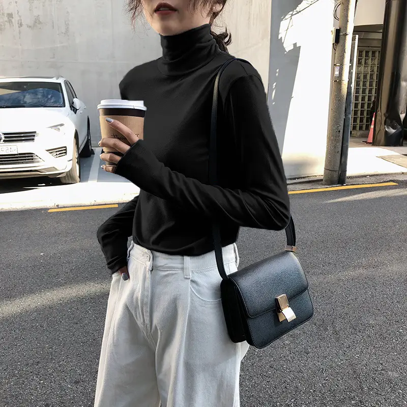 Women Knitted Turtleneck Shirt White Long Sleeve Winter Spring - Image 13