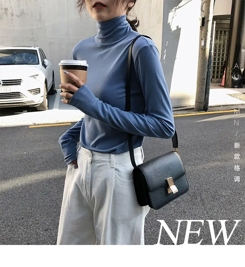 Women Knitted Turtleneck Shirt White Long Sleeve Winter Spring — feature 2