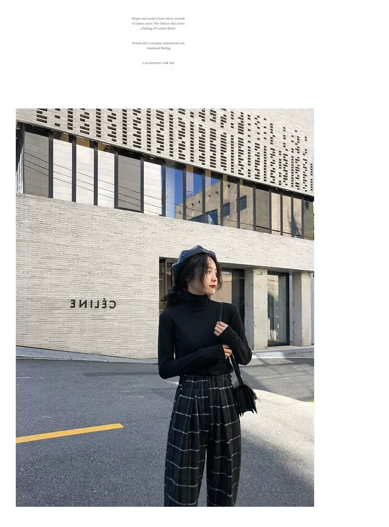 Women Knitted Turtleneck Shirt White Long Sleeve Winter Spring — feature 4