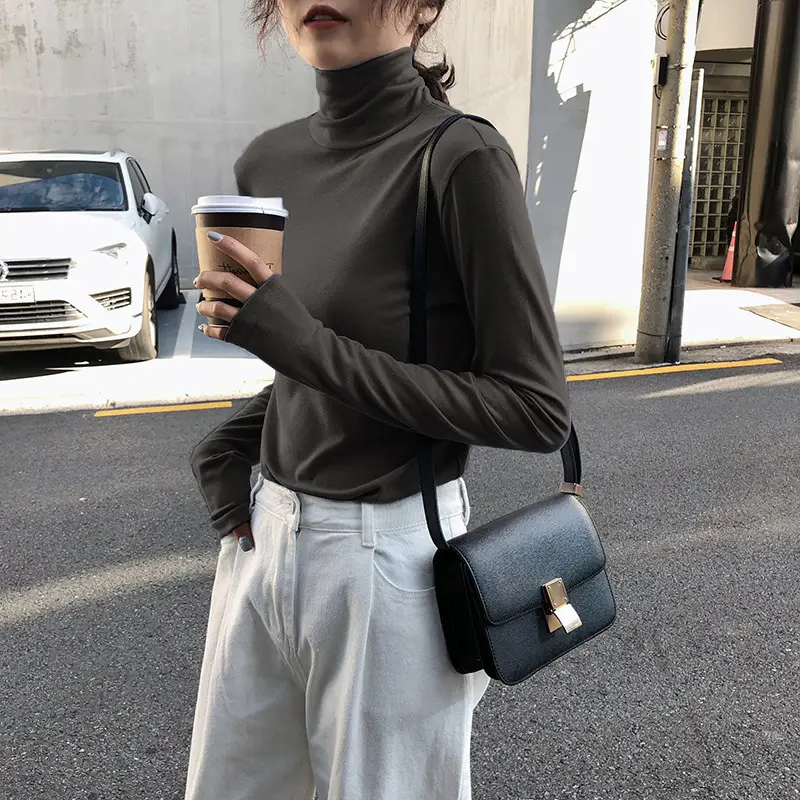 Women Knitted Turtleneck Shirt White Long Sleeve Winter Spring - Image 4
