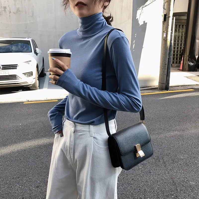 Women Knitted Turtleneck Shirt White Long Sleeve Winter Spring - Image 7