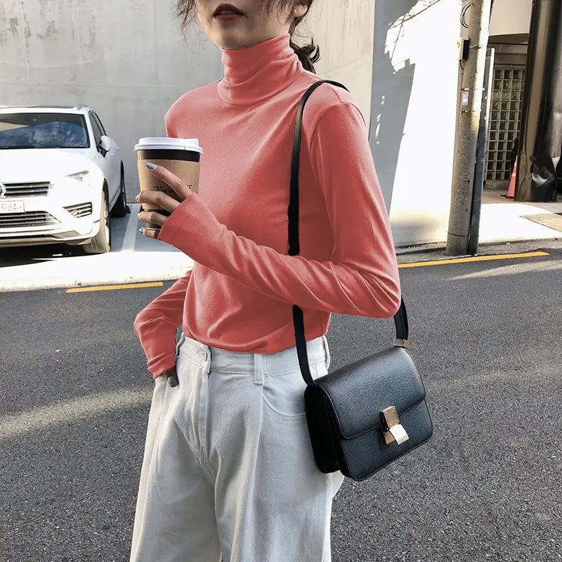 Women Knitted Turtleneck Shirt White Long Sleeve Winter Spring - Image 8