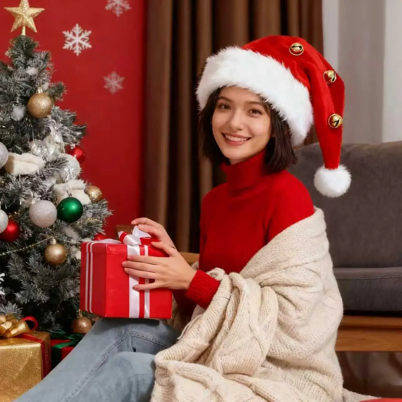 2025 Christmas Plush Christmas Hat Purple White - Image 4