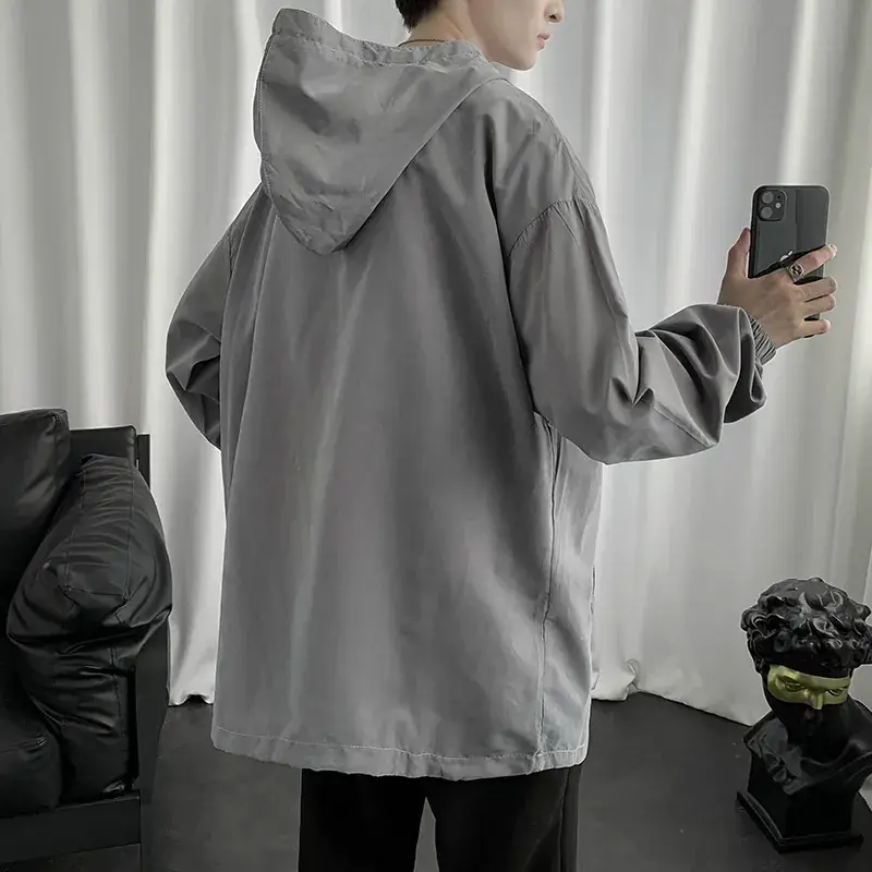 Men's Black Hooded Sweatshirt Spring Autumn Loose Fit