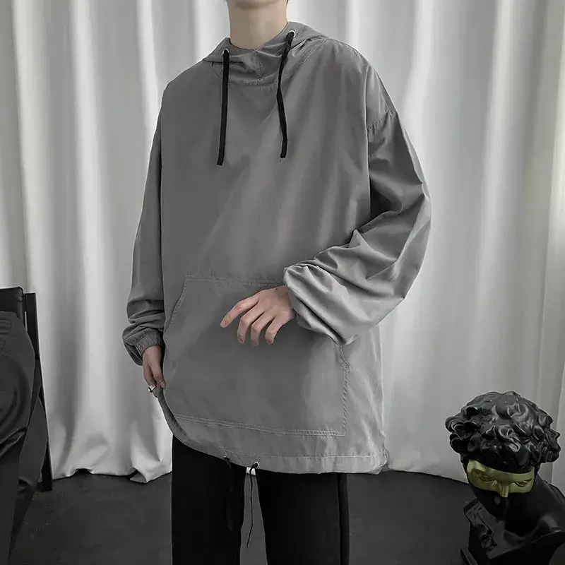 Men's Black Hooded Sweatshirt Spring Autumn Loose Fit