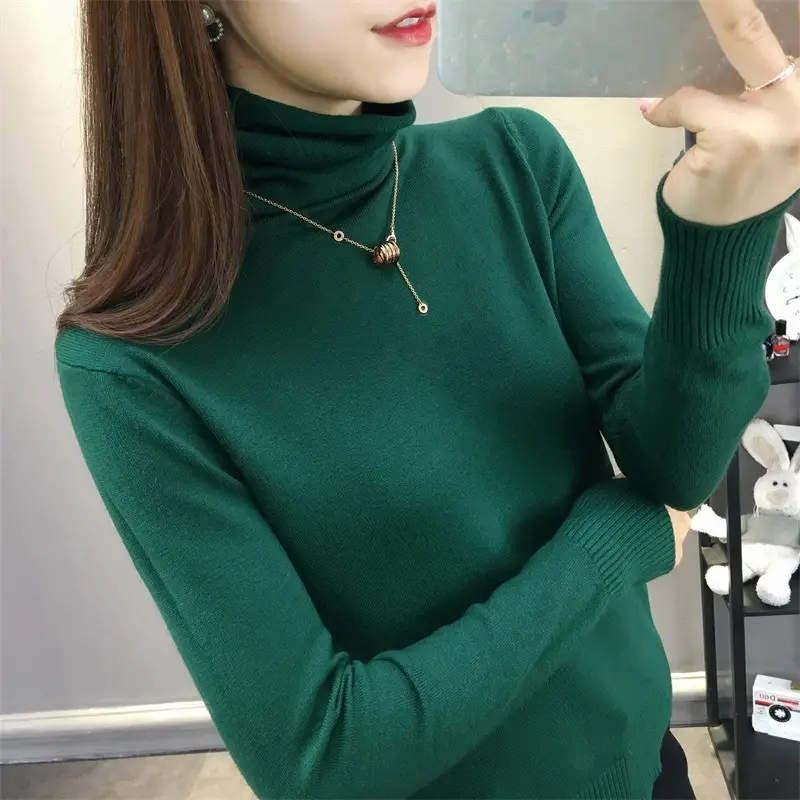 Women's Green Knitted Turtleneck Sweater - Image 14