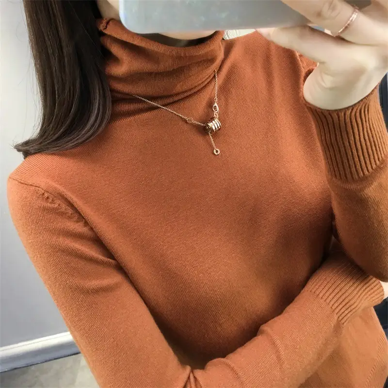Women's Green Knitted Turtleneck Sweater - Image 15